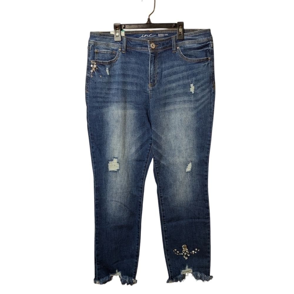 New INC International Concepts Dark Blue Embellished Cropped Jeans Mid Rise 16